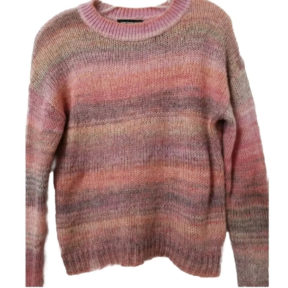 Something Navy Pink Striped Sweater Crew Neck Wool Blend Size Medium - Picture 2 of 12